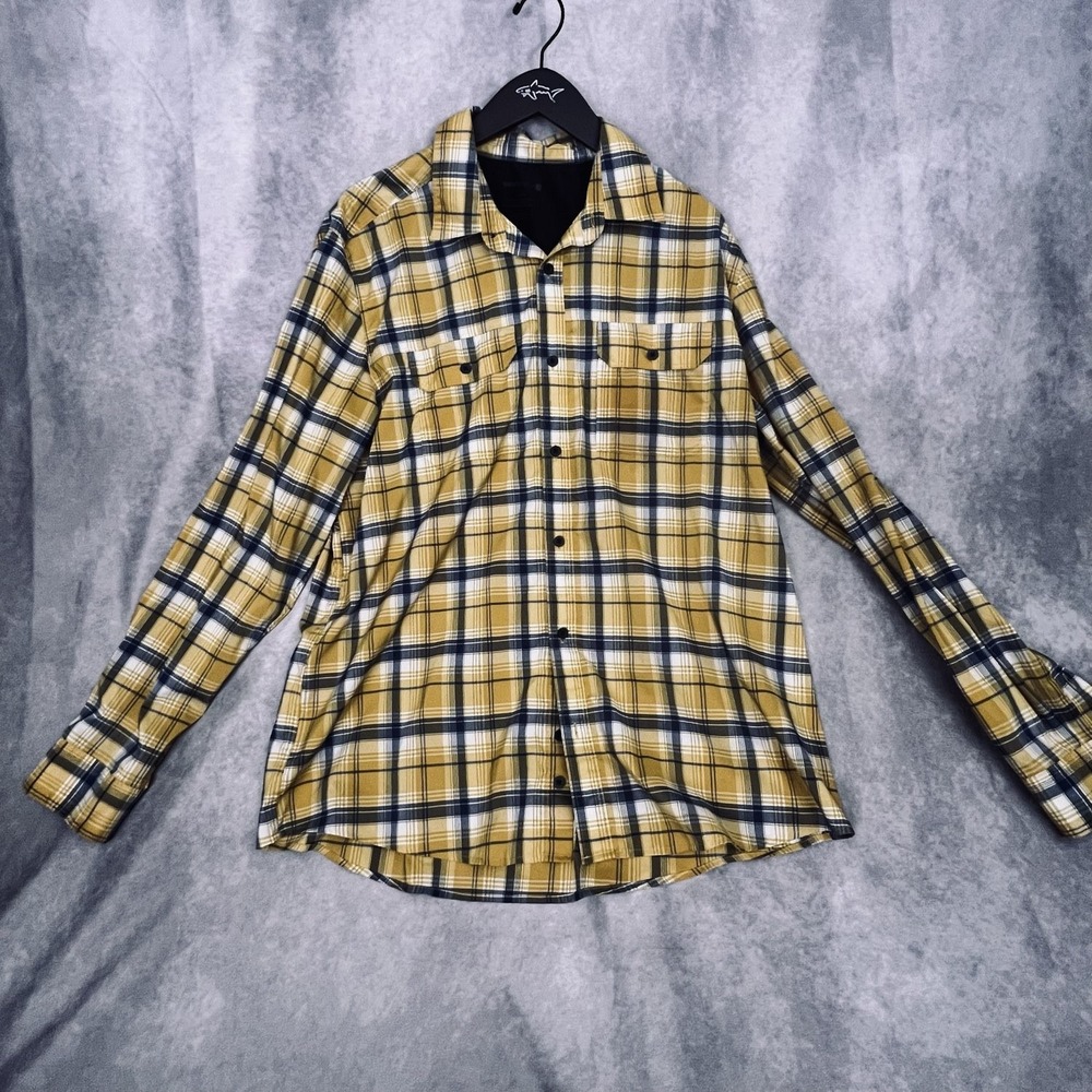 Swiss Tech Men's L Yellow Plaid Long Sleeve Button Up Shirt Stretch